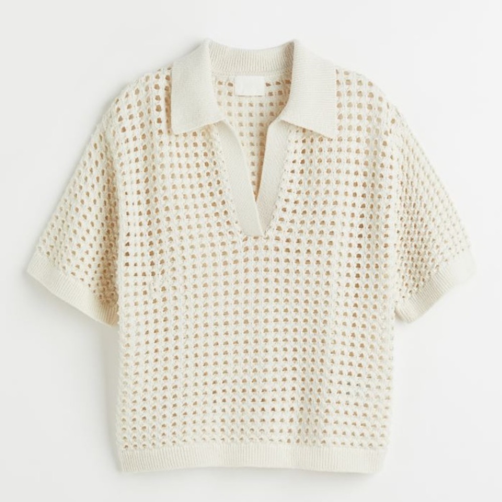 Pointelle-knit Polo Shirt